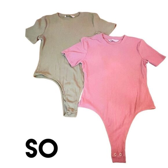 So Goods For Life Set Of Two Crewneck Shortsleeve Bodysuits Sage Green and Laven - Picture 1 of 12